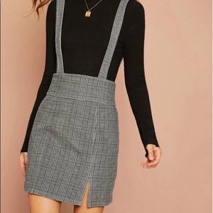 SHEIN Gray Plaid Suspender Skirt NWOT